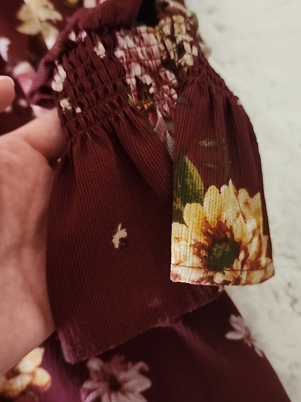 Mine Women's Burgundy Floral Chiffon Tie-Neck Blouse Top Size M Long Sleeves - Picture 9 of 13
